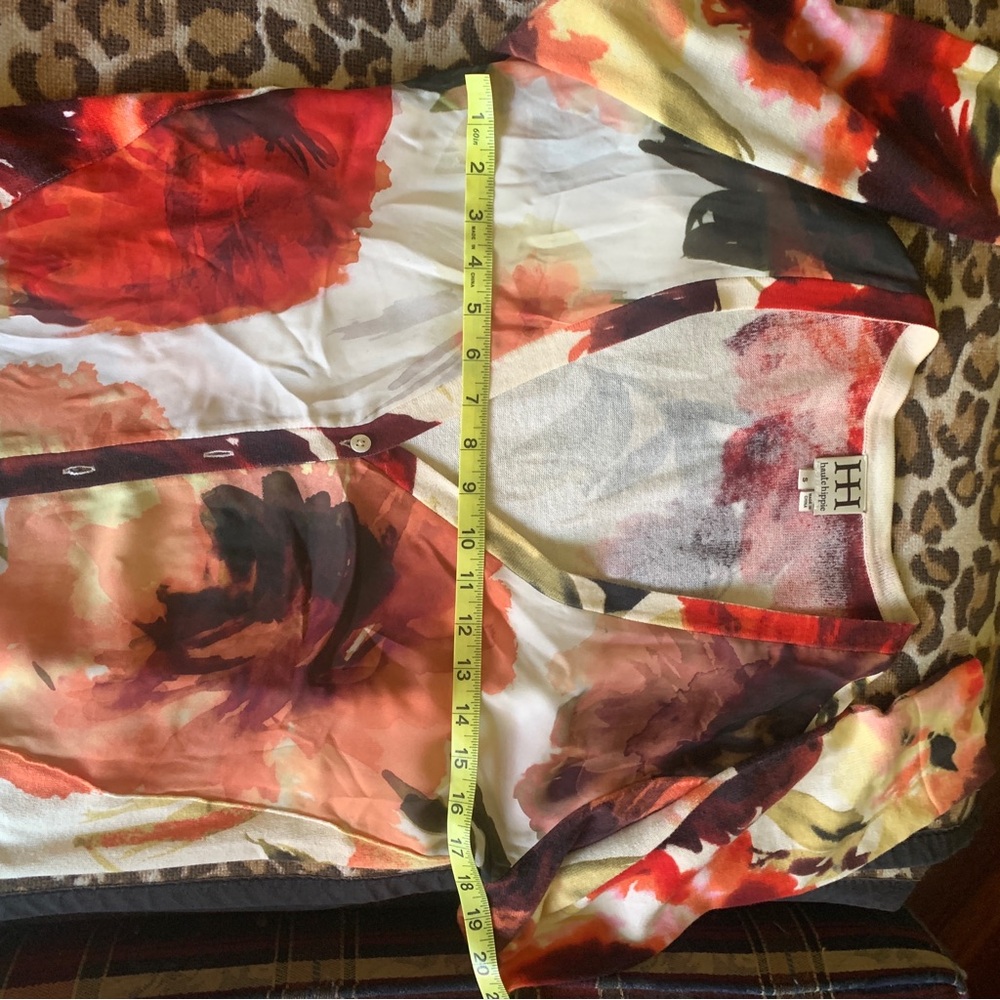 HAUTE HIPPIE watercolor floral long sleeve cardigan silk cotton Small - Picture 6 of 10